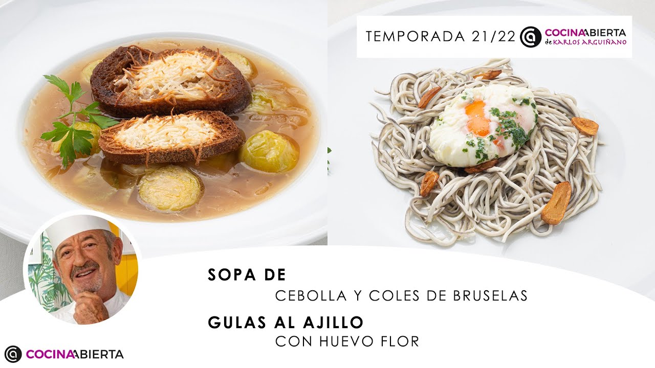 sopa de cebolla con coles de bruselas