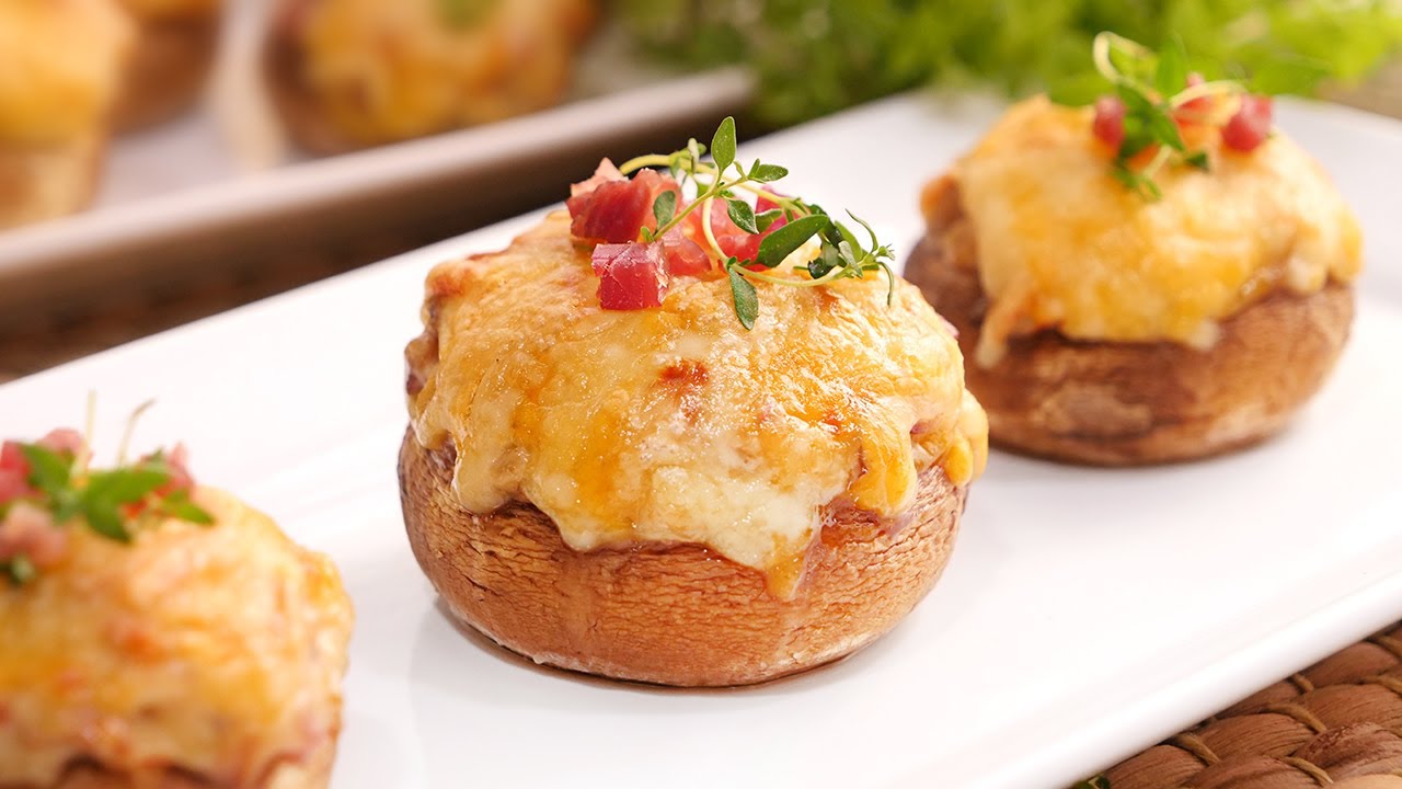 champiñones rellenos de jamón y queso philadelphia al horno