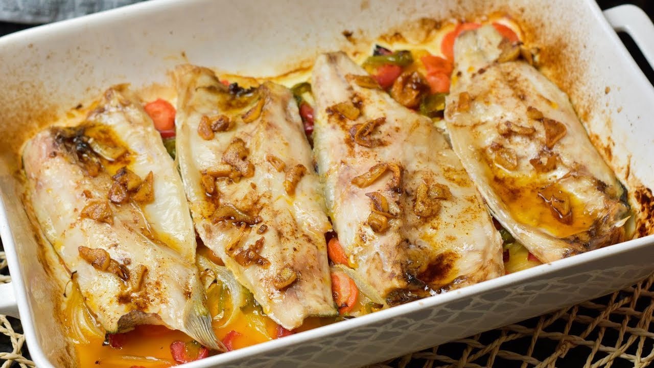 lubina abierta al horno con verduras