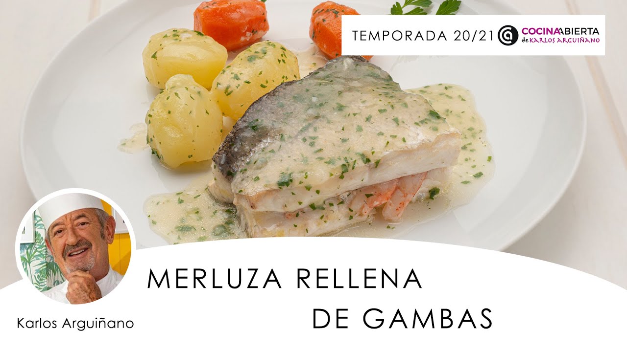 merluza rellena de salmón gambas y gulas