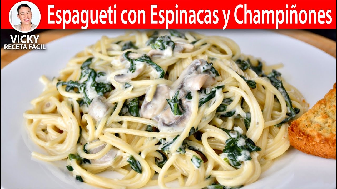 pasta con espinacas champiñones y nata