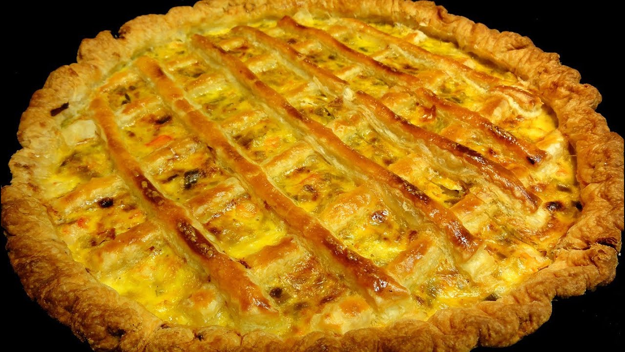 pastel de puerros y gambas hojaldre