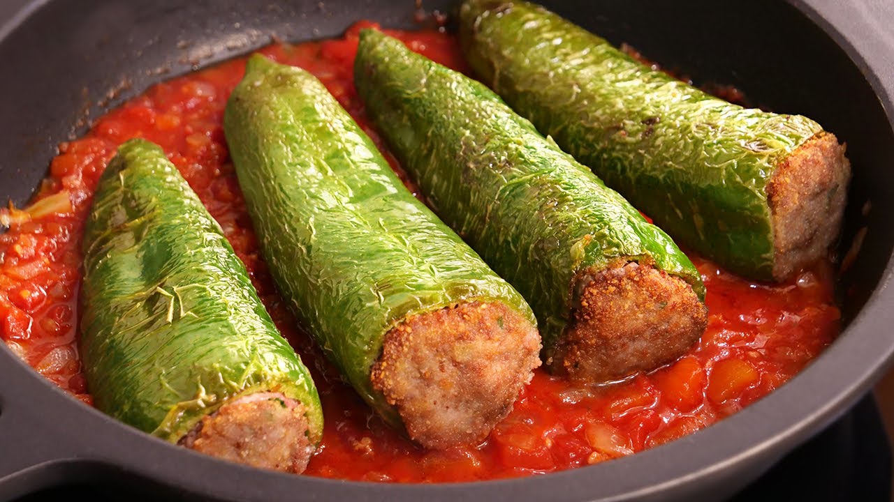 pimientos verdes rellenos de carne picada al horno