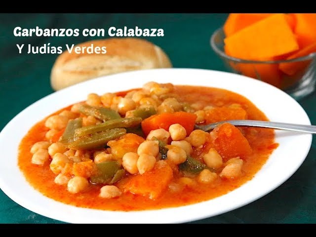 potaje de calabaza y judías verdes con pringá