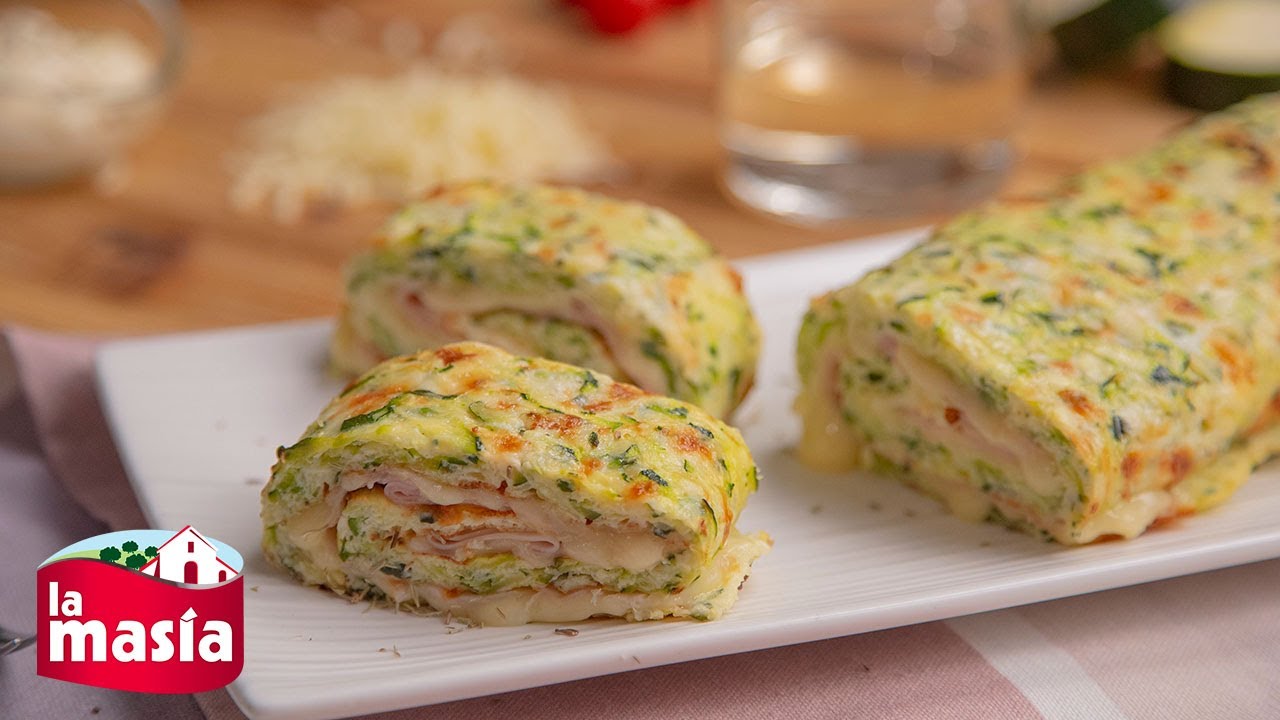 rollo de calabacin relleno de jamon y queso