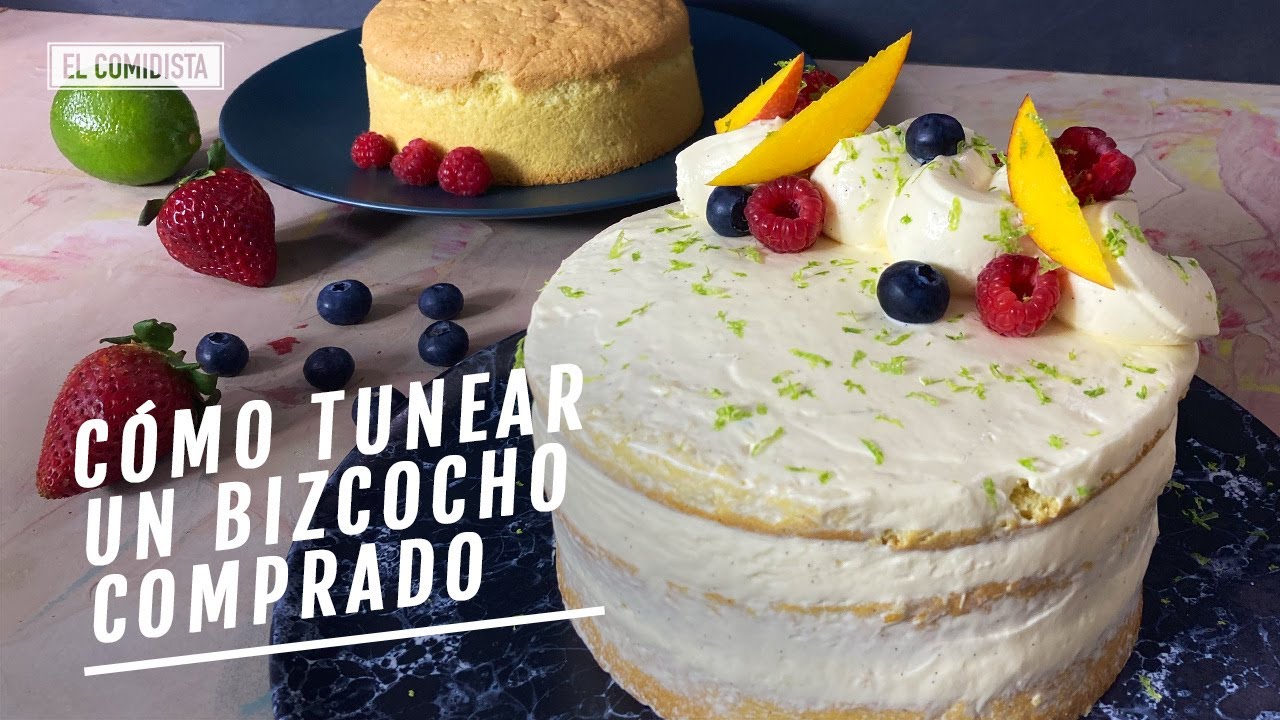 tarta de cumpleaños con bizcocho comprado