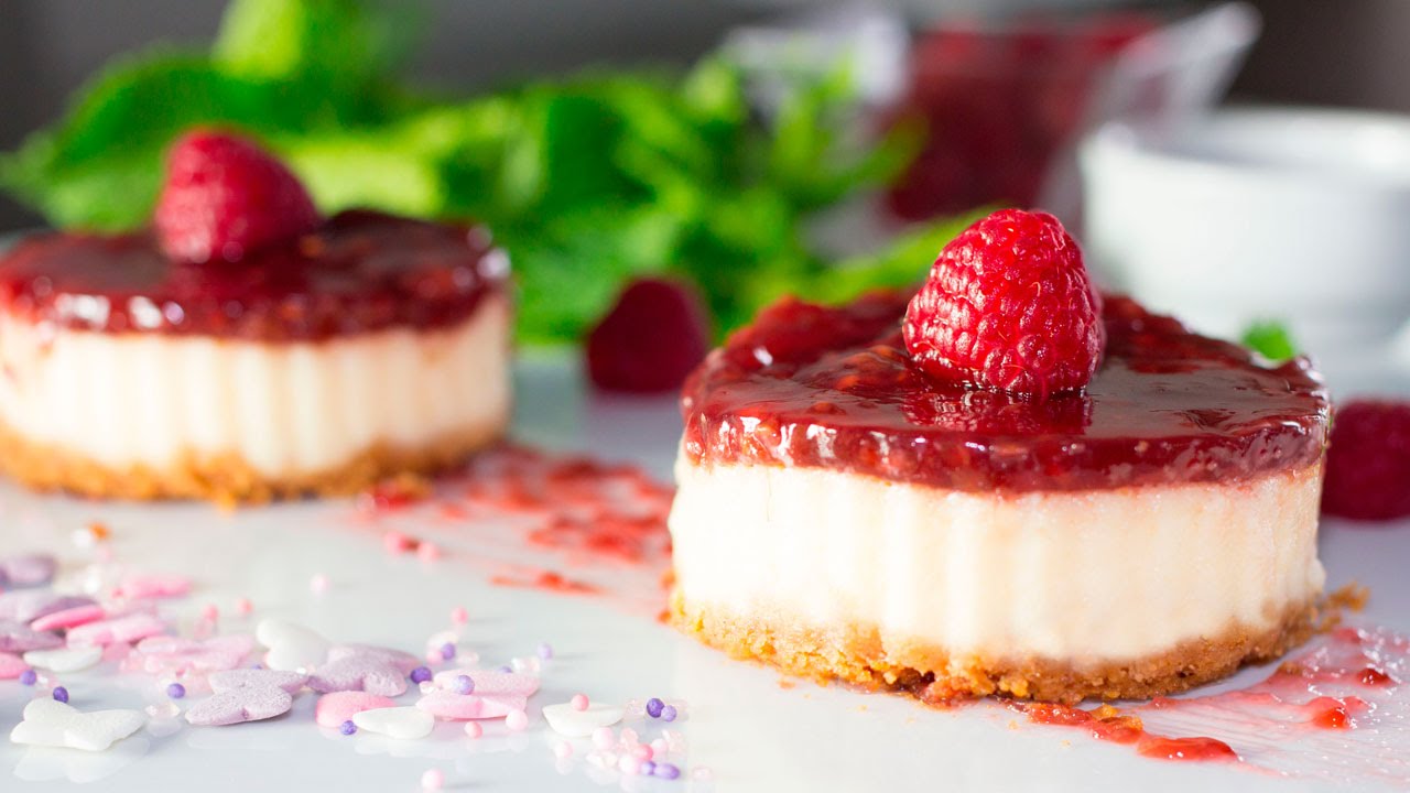 tarta de queso con mermelada de frambuesa