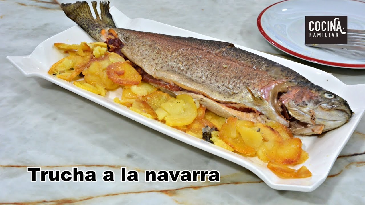 trucha al horno con jamón y patatas