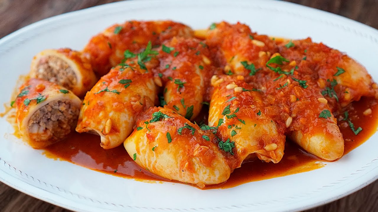 calamares rellenos con jamon y huevo duro en salsa