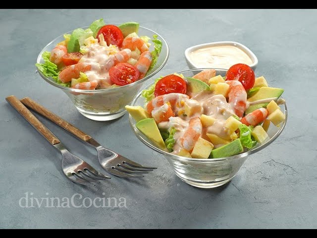 cóctel de gambas con aguacate y manzana