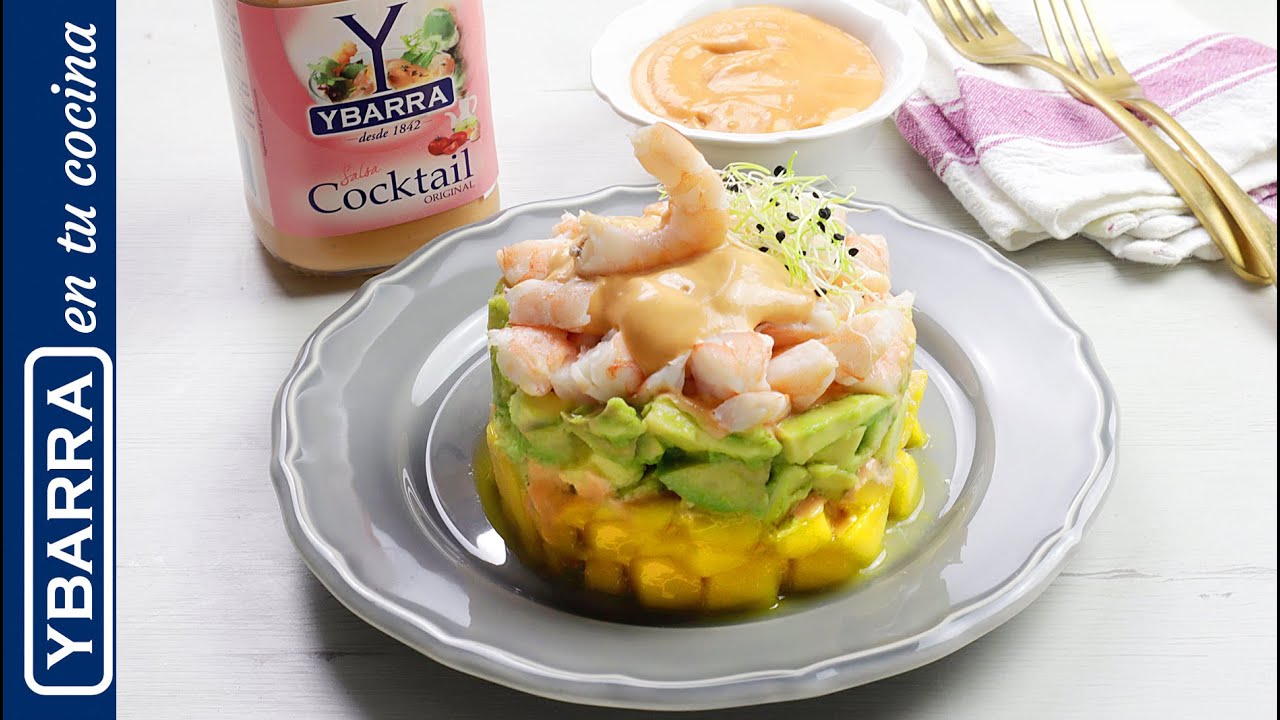 cóctel de langostinos aguacate y mango
