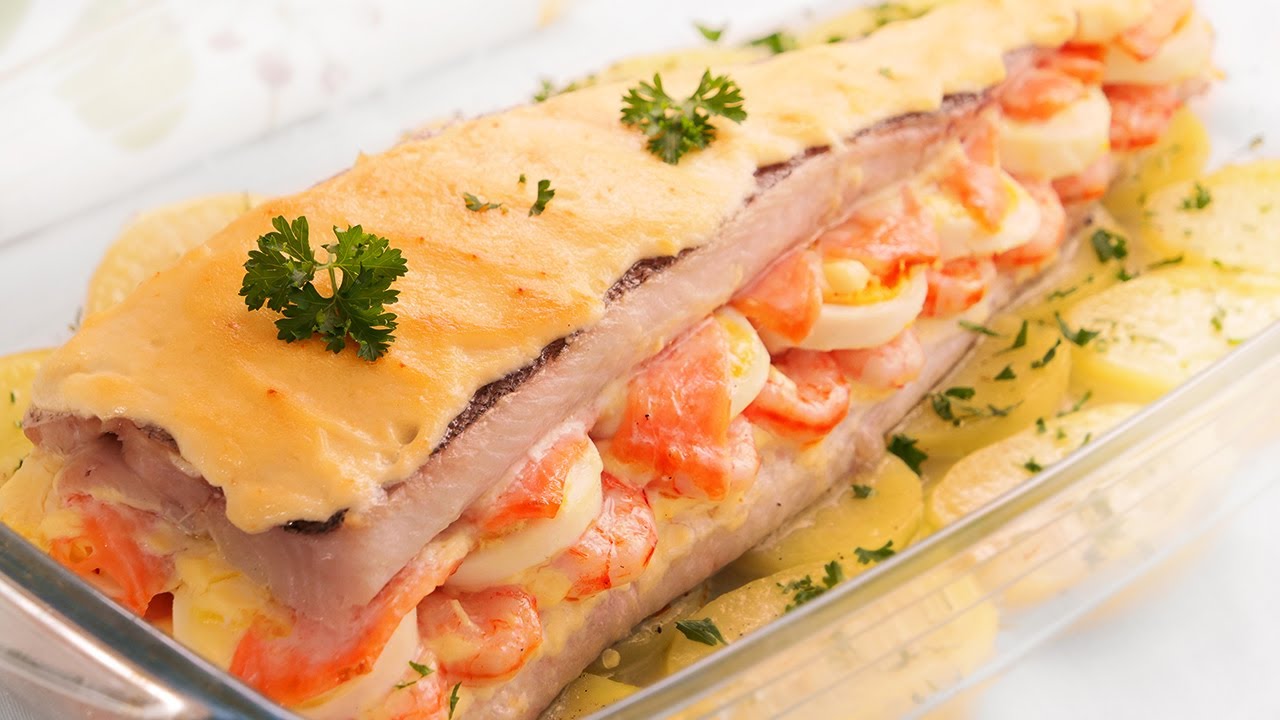 cola de merluza rellena al horno con mayonesa