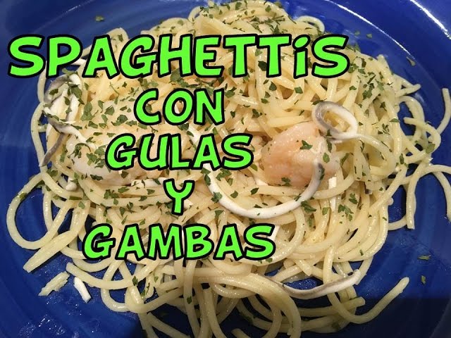 espaguetis con gulas y gambas congeladas