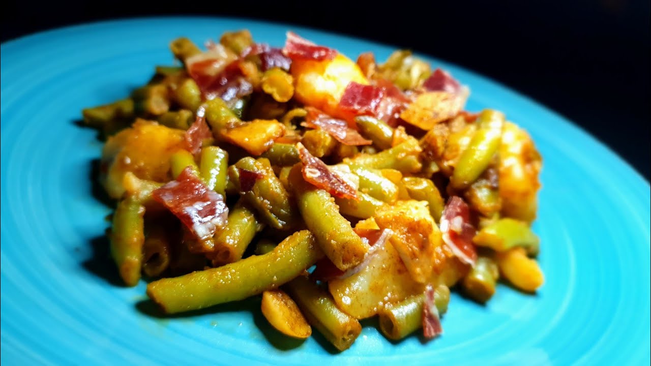 judías verdes de bote con patatas y jamón