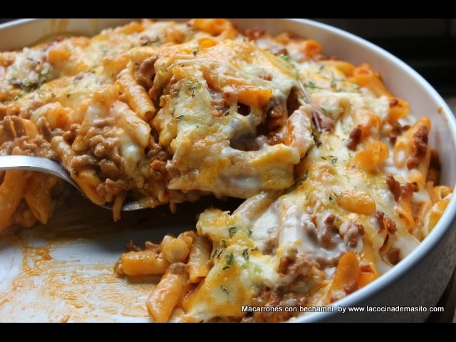 macarrones con carne picada y bechamel