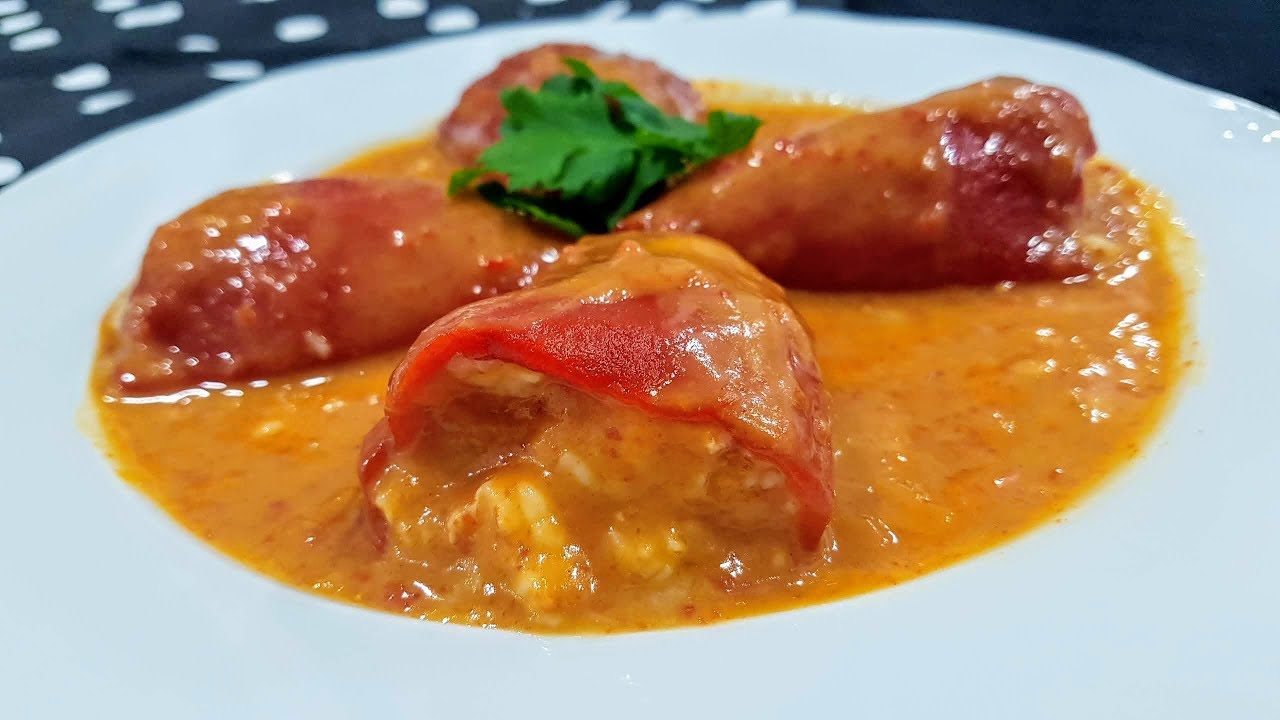 pimientos rellenos de langostinos y merluza