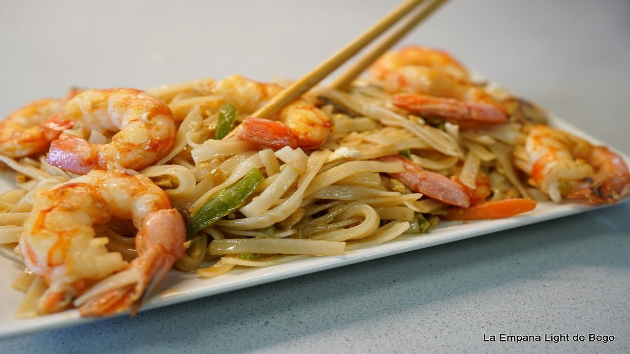 receta noodles de arroz con gambas
