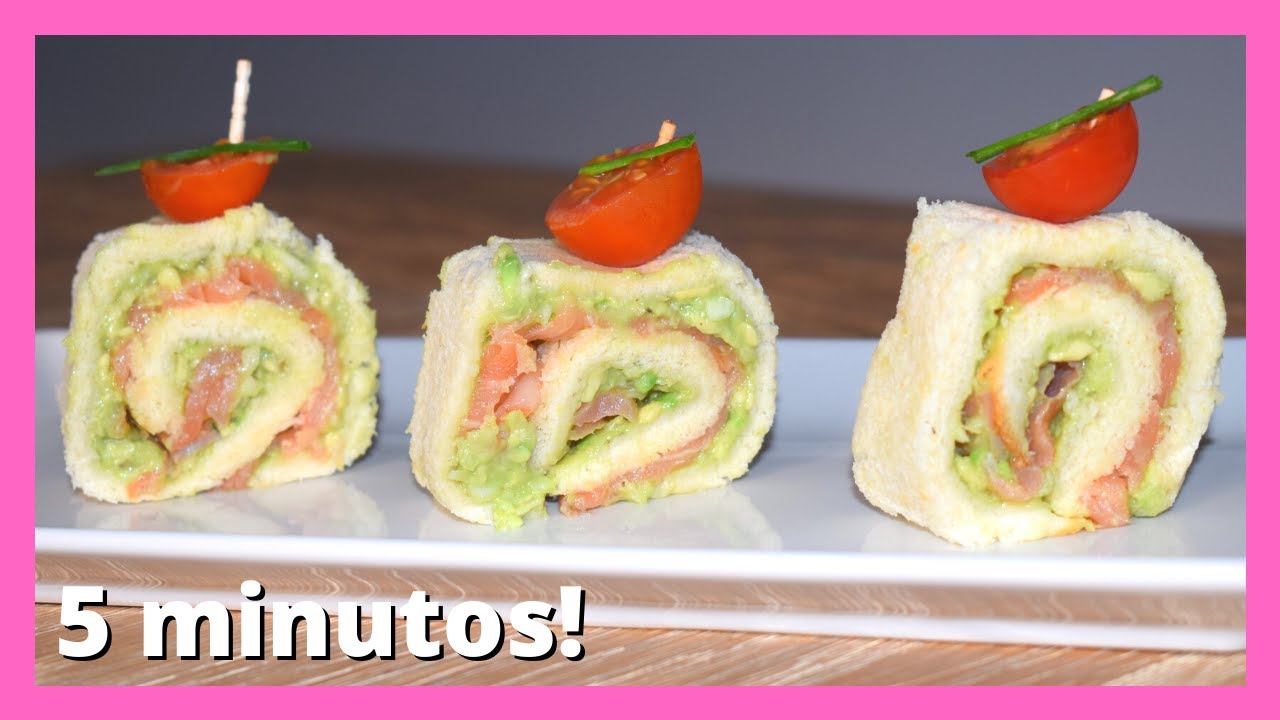 rollitos de pan de molde con salmón y aguacate