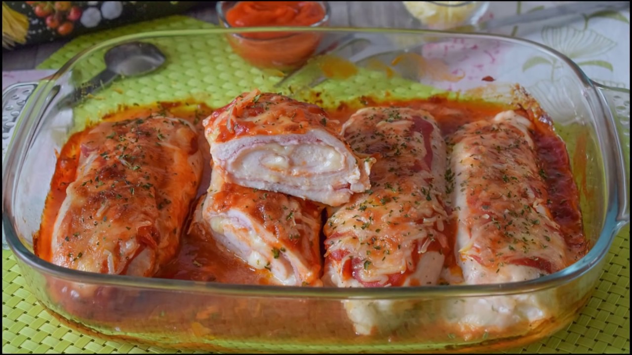 rollos de pechuga de pollo al horno
